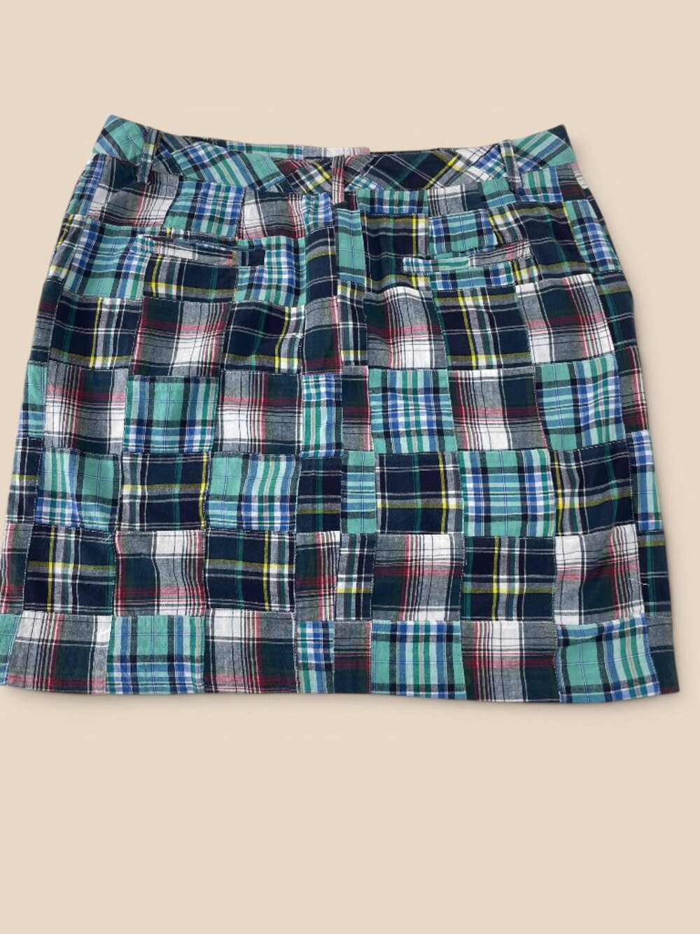 Larry Levine Madras Plaid Patchwork Straight Mini Skirt 12 Petite Y2K Aesthetic